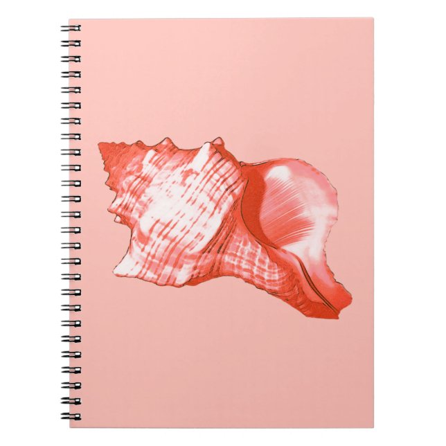 Caderno Espiral Esboço da concha - coral, rosa-casca e branco (Frente)