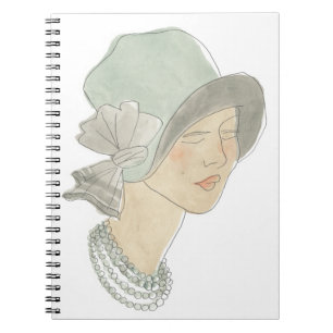 Caderno Espiral Esboço da Moda da Flapper - Mulher com chapéu