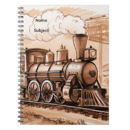 Caderno Espiral Esboço de Trem de Máquina a Vapor Antiga