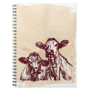 Caderno Espiral Esboço do desenhar da mão de duas vacas & vintag