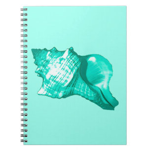 Caderno Espiral Esboço do escudo do Conch - turquesa, branco e