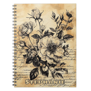 Caderno Espiral Esboço Floral Russo com Caligrafia - Idade (10)