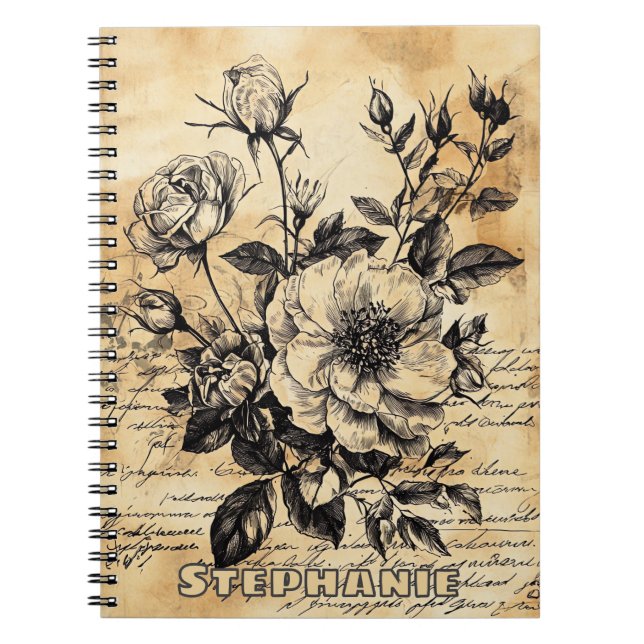Caderno Espiral Esboço Floral Russo com Caligrafia - Idade (10) (Frente)