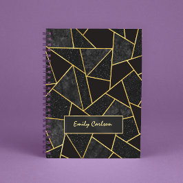 Caderno Espiral Esboço geométrico do abstrato de ouro negro elegan