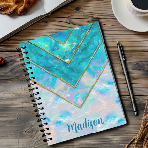 Caderno Espiral Esboço holográfico de na moda azul-cinzento