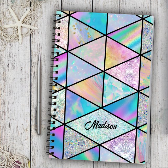 Caderno Espiral Esboço holográfico e colorido elegante (Criador carregado)