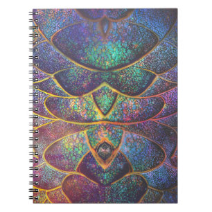 Caderno Espiral Escalas de Dragão Abstratas Caprichosas Arte Fract