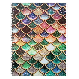 Caderno Espiral Escalas de Sereia de Luxo Glitter - Multicor