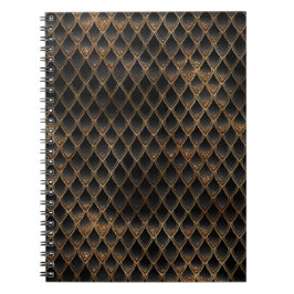 Caderno Espiral Escamas de Dragão com Brilho Preto e Dourado