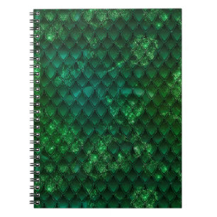 Caderno Espiral Escamas de Dragão Ombre Verde Escuro e Brilhos