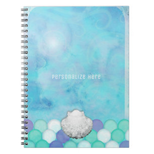 Caderno Espiral Escamas de sereia aquarela oceano mar personalizad