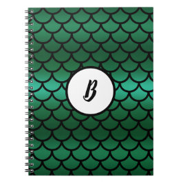 Caderno Espiral Escamas de sereia Green & Black Fantasia Peixe
