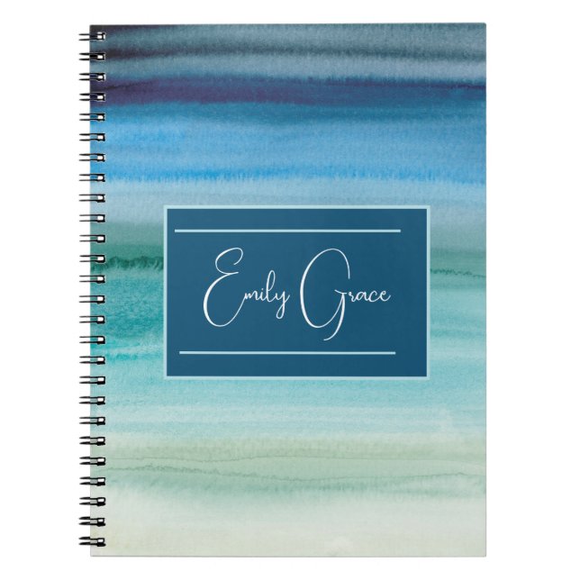 Caderno Espiral Escola de Abstrato de Blues Personalizados com Aqu (Frente)