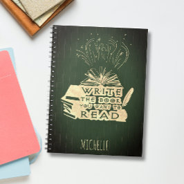 Caderno Espiral Escreva o livro que você quer ler verde-oliva vint