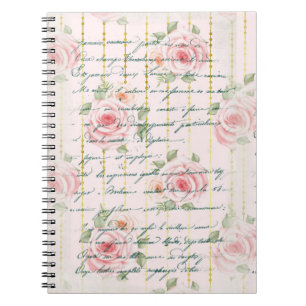 Caderno Espiral Escrevendo de Vintage de Rosas Rosa