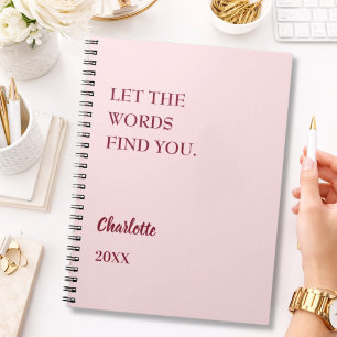 Caderno Espiral Escrita de citação inspiradora rosa rubor