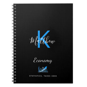 Caderno Espiral Escritório da economia azul-escura do Monograma