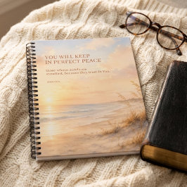 Caderno Espiral Escritura da Praia Isaías 26:3 Fé de Pêssego Perfe