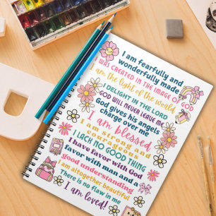 Caderno Espiral Escritura de afirmação positiva para meninas