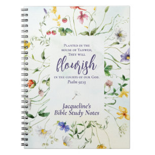 Caderno Espiral Escritura de flor selvagem personalizada com aquar