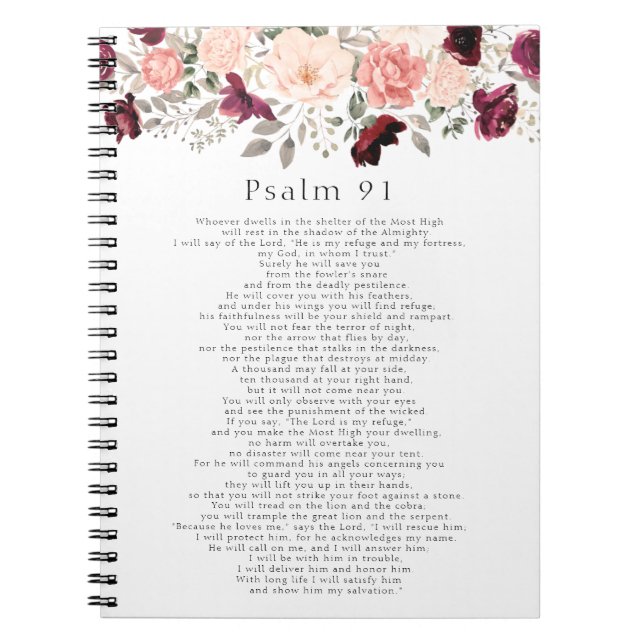 Caderno Espiral Escritura Psalm 91 Blush Floral (Frente)