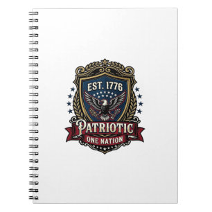 Caderno Espiral Escudo de Batalha Patriótico 1776 Símbolo Inspirad