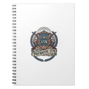 Caderno Espiral Escudo de Batalha Patriótico 1776 Símbolo Inspirad