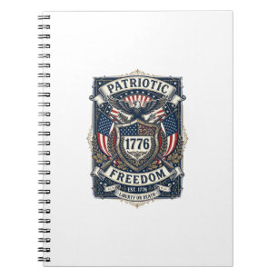 Caderno Espiral Escudo de Batalha Patriótico 1776 Símbolo Inspirad
