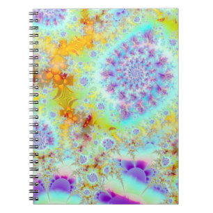 Caderno Espiral Escudos violetas dourados do mar, oceano abstrato