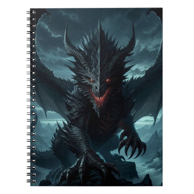 Caderno Espiral Escuro, Dragão Medieval (Frente)