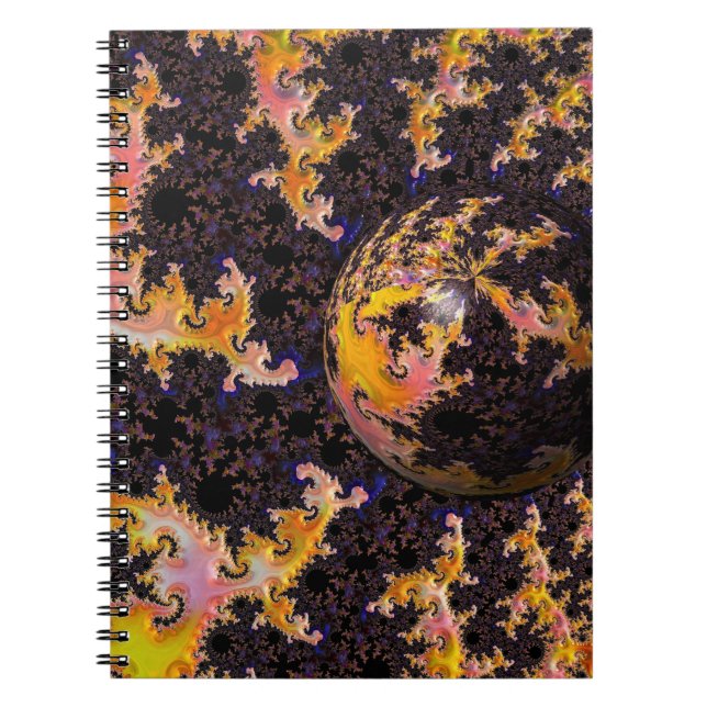 Caderno Espiral Esfera de Tempestade de Fogo Fractal (Frente)