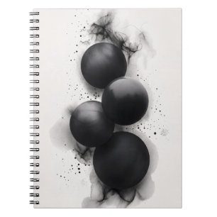 Caderno Espiral Esferas Pretas Arte Abstrata Moderna