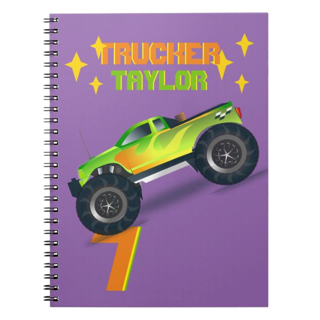 Caderno Espiral Esmagando-o MONSTER TRUCK Aniversário de criança (Frente)