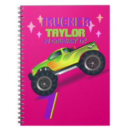 Caderno Espiral Esmagando-o MONSTER TRUCK PINK NOME DA IDADE DE An