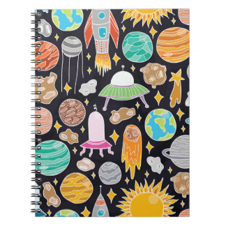 Caderno Espiral Espaço de Portas: Cosmos Vintage Desenhados À Mão.
