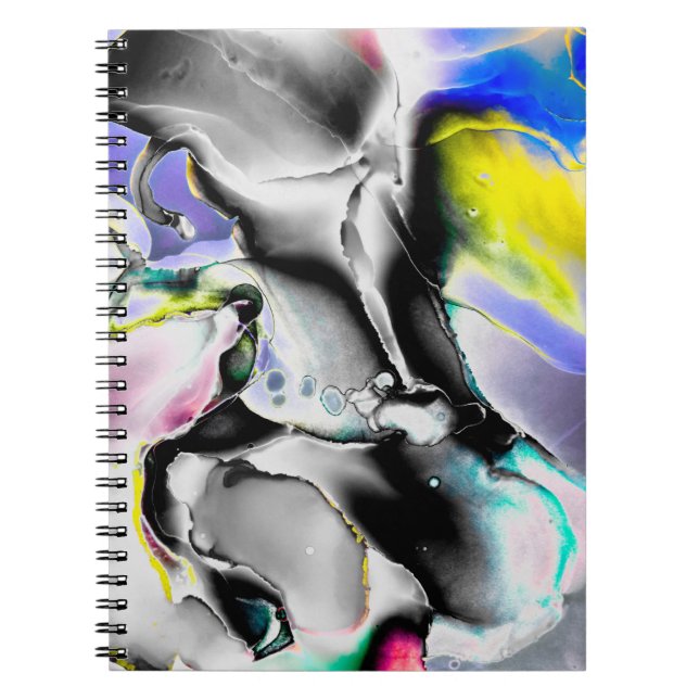 Caderno Espiral Espaço. Fundo Branco brilhante. Tabuleiro de fumaç (Frente)