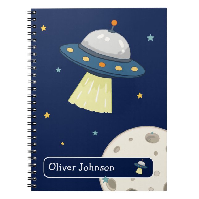 Caderno Espiral Espaço Personalizado UFO Lua Nome Escola (Frente)