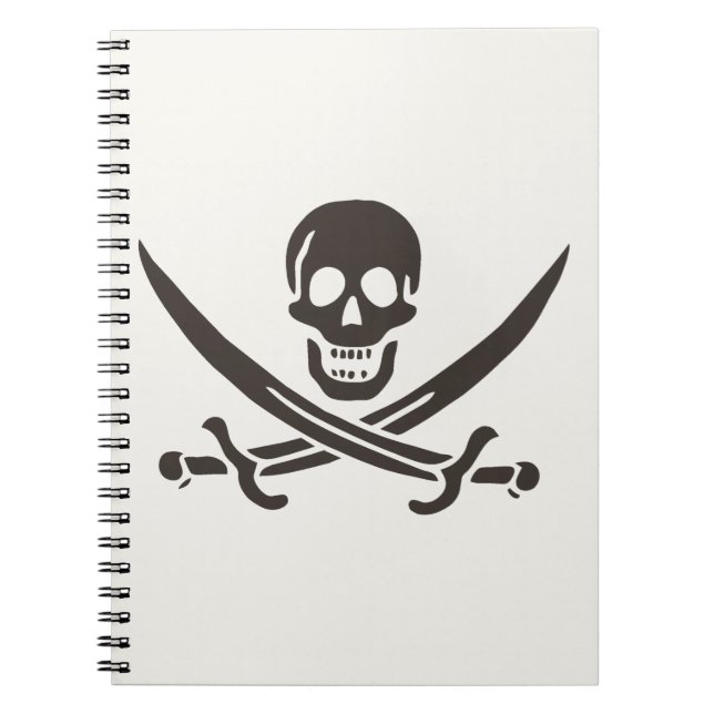 Caderno Espiral Espadas de crânio de obsidiana Bandeira pirata de  (Frente)