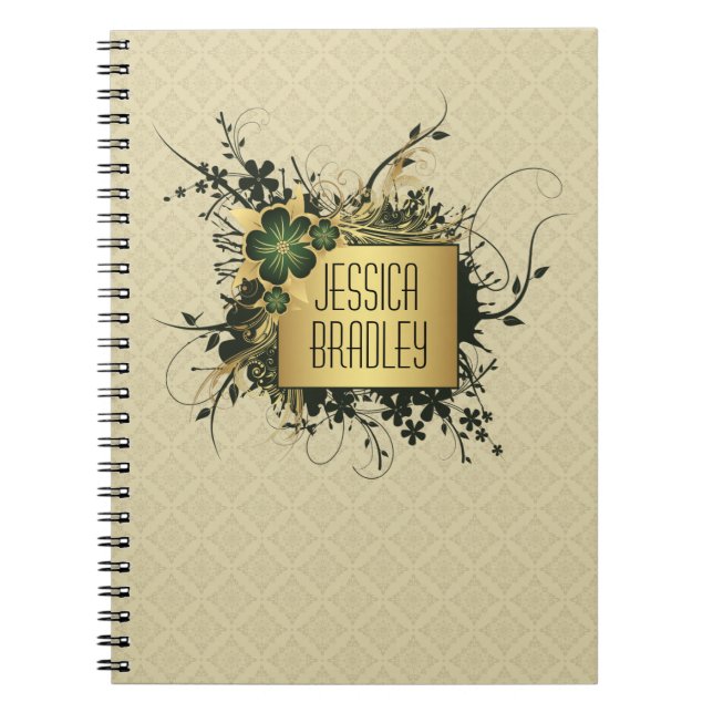 Caderno Espiral Espadilha Floral Verde e Dourada (Frente)
