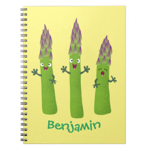 Caderno Espiral Espargos lindos cantando cartoon de trio vegetal