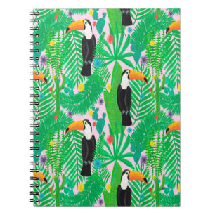 Caderno Espiral Espelho sem costura tropical brilhante com t