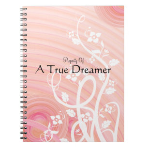Caderno Espiral Espirais do pêssego, filigrana e flores
