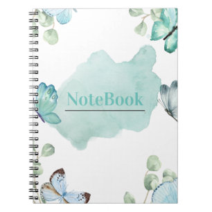 Caderno Espiral Espiral da Borboleta Estética Azul e Branca (80 P.