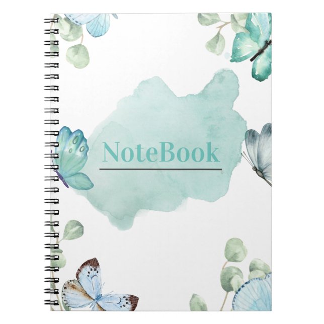 Caderno Espiral Espiral da Borboleta Estética Azul e Branca (80 P. (Frente)