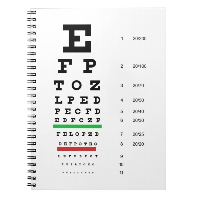 Caderno Espiral Espiral de Design de Optometria com Testes Oculare (Frente)
