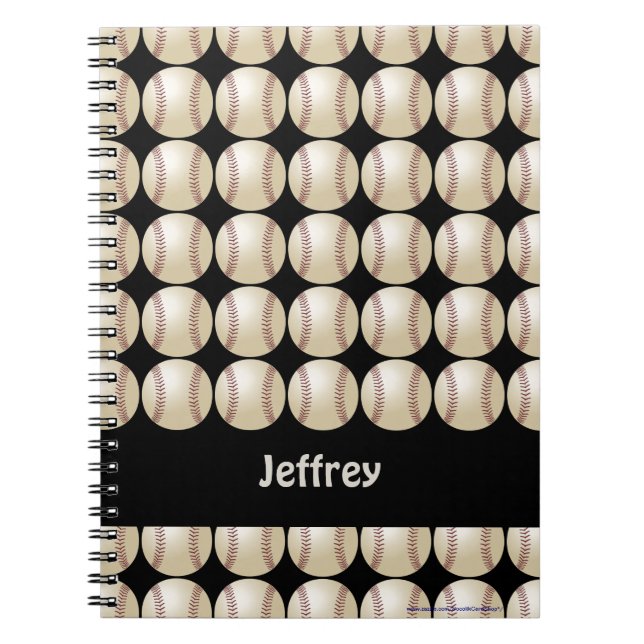 Caderno Espiral Espiral de Nome Personalizado Preto do Baseball (Frente)