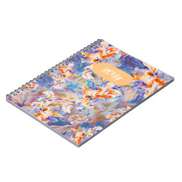Caderno Espiral Espiral Floral Abstrata Laranja e Azul Vibrante
