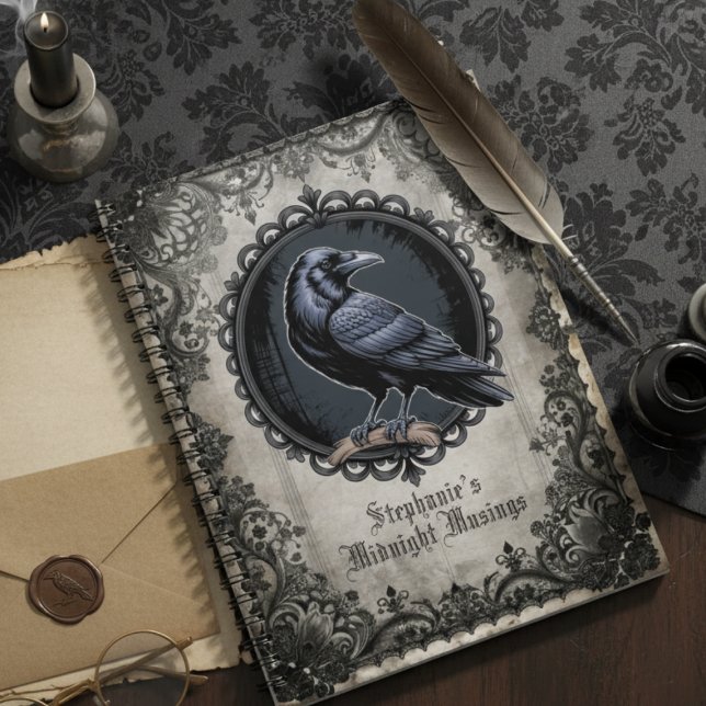 Caderno Espiral Espiral Gótica Raven (Personalized spiral bound raven journal)