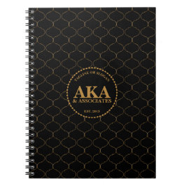 Caderno Espiral Espiral preto Dourado Elegante Trellis Monograma