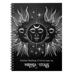 Caderno Espiral Espírito Celestial Sol & Lua Preto & Branco Modern